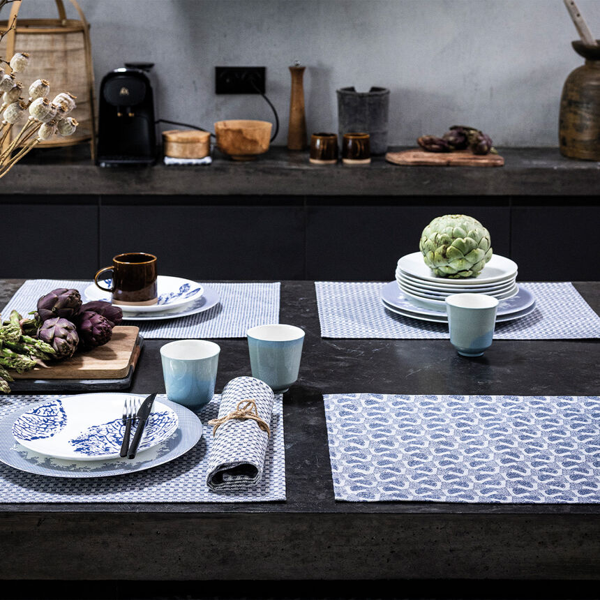 Coated placemat Empreintes Pois Blue 50x36 100% cotton, , hi-res image number 2