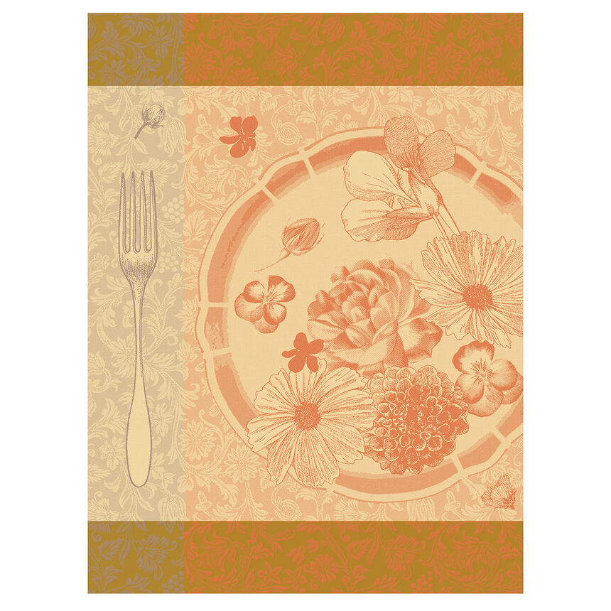 Tea towel Fleurs &agrave; croquer Orange 60x80 100% cotton, , hi-res image number 0