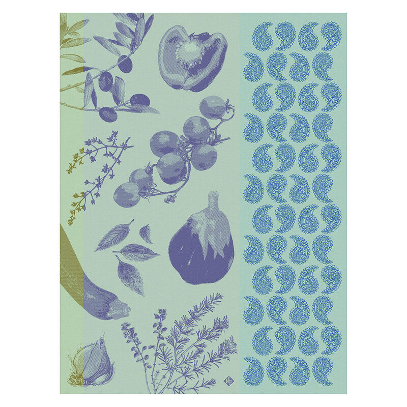Tea towel Soleil à table Blue 60x80 100% cotton, , hi-res image number 0