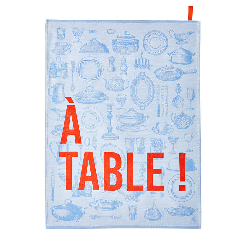 Tea towel À table Blue 60x80 100% cotton, , hi-res image number 0