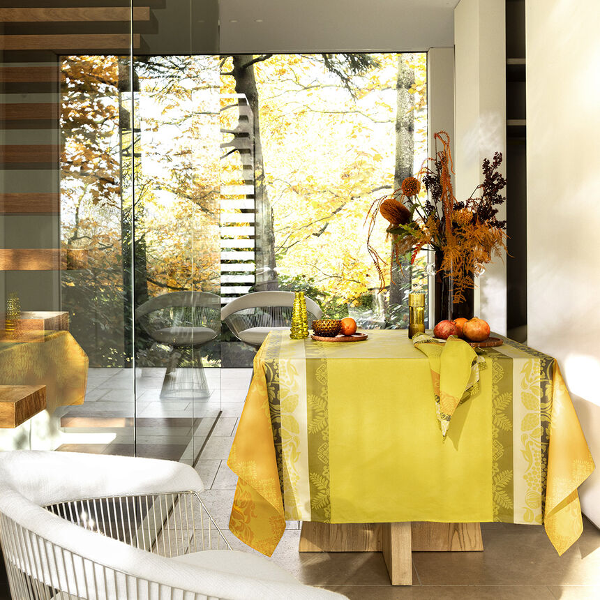 Coated tablecloth Mumbai Enduit Yellow 150x260 100% cotton, , hi-res image number 0