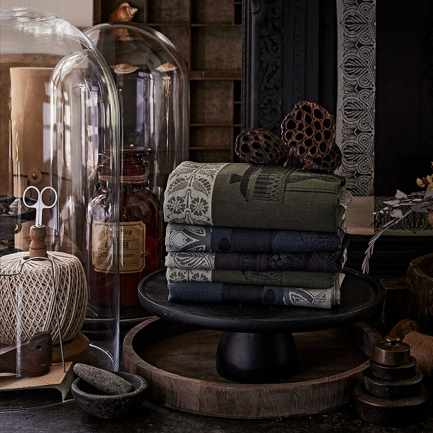 Tea towel Curiosit&eacute;s Animales Blue 60x80 100% cotton, , hi-res image number 0