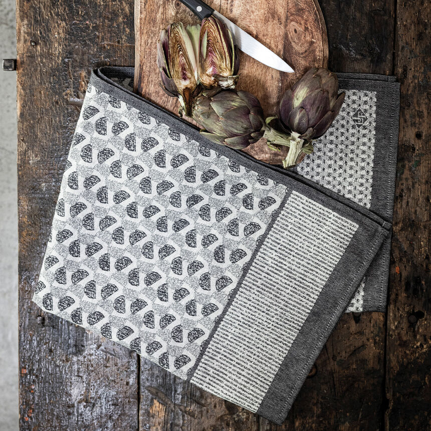 Tea towel Empreintes Black 60x80 100% cotton, , hi-res image number 1
