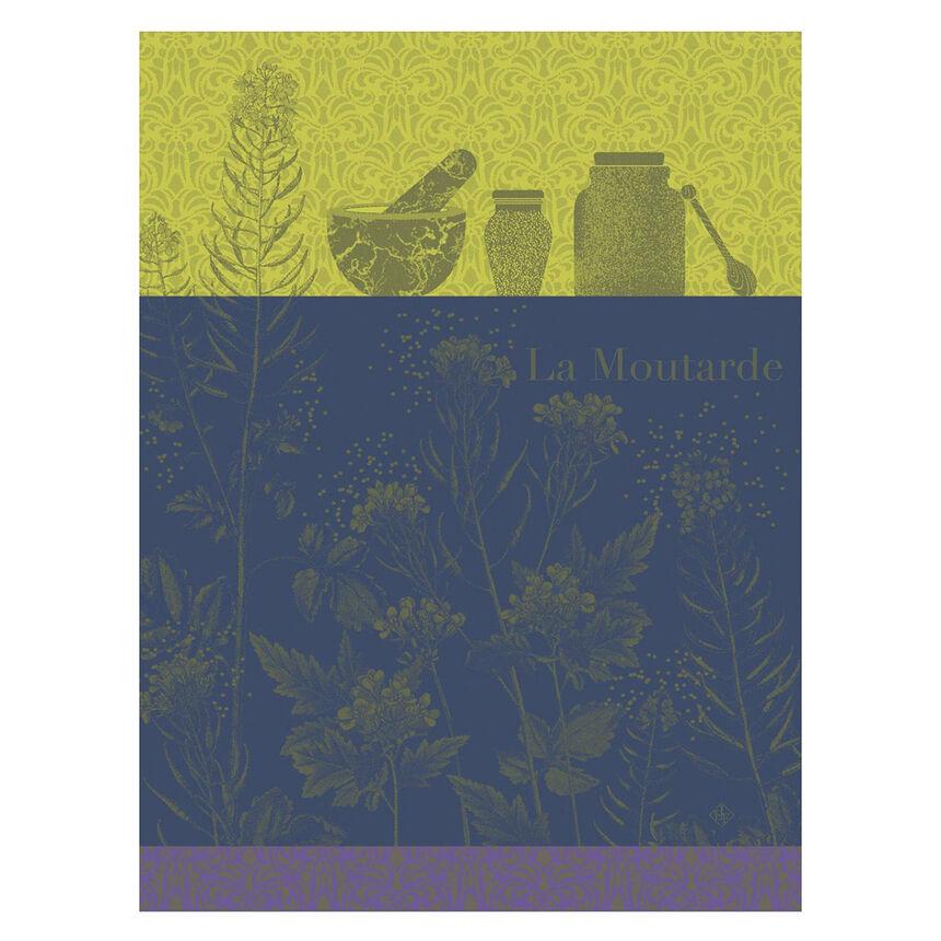 Tea towel Moutarde en fleurs Green 60x80 100% cotton, , hi-res image number 0
