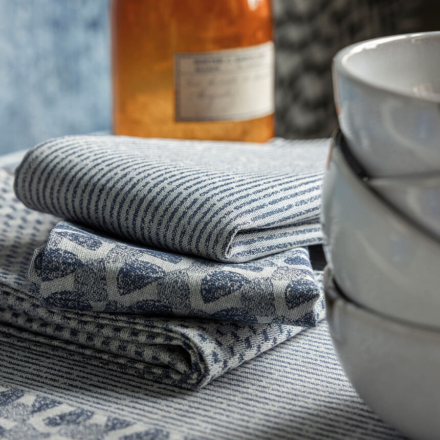 Napkin Empreintes Rayures Blue 50x50 100% cotton, , hi-res image number 2