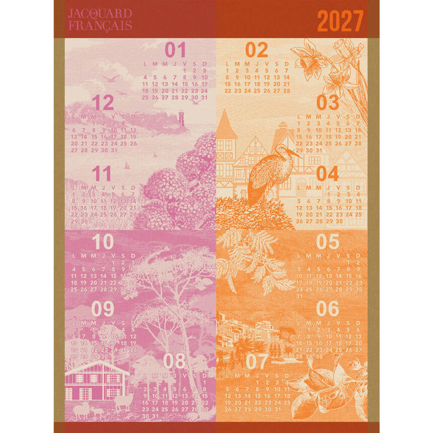 Tea towel Calendrier 2027 Orange 60x80 100% cotton, , hi-res image number 0