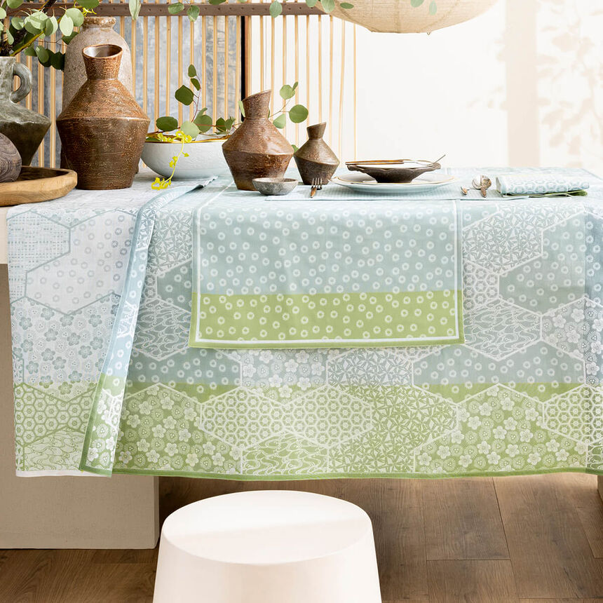 Tablecloth Wagara Green 150x150 100% cotton, , hi-res image number 2