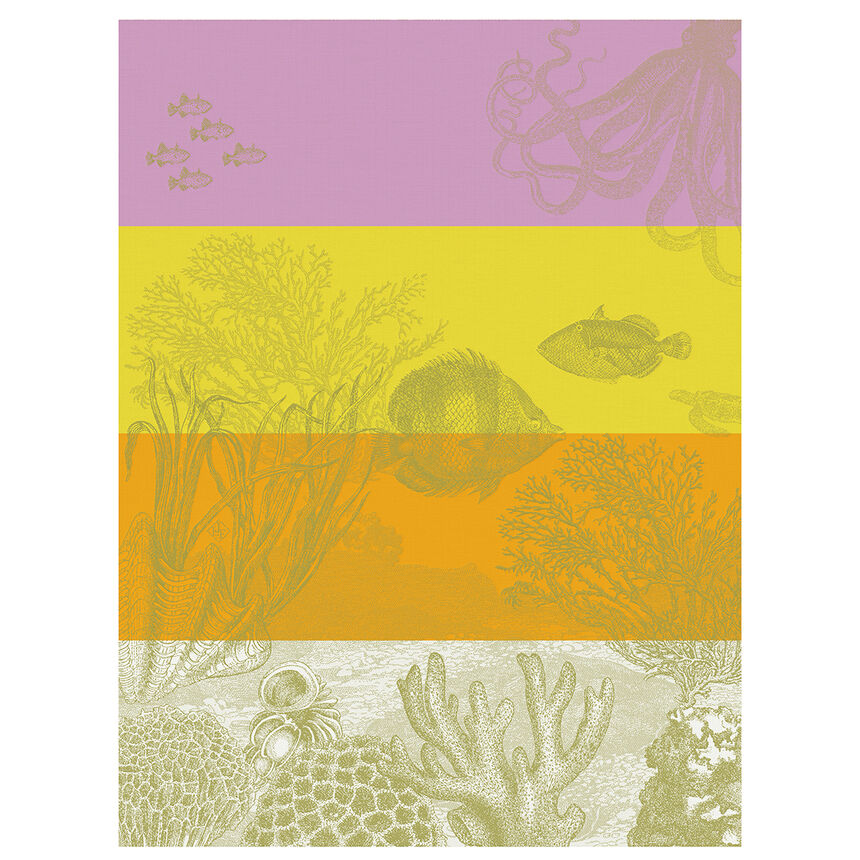 Tea towel Sous l'oc&eacute;an Yellow 60x80 100% cotton, , hi-res image number 0