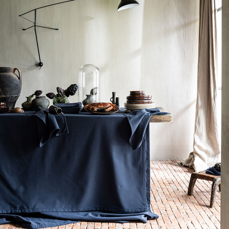 Tablecloth Slow Life re-use Blue 145x150 52% Cotton, 45% Recycled Polyester, 3% Other fibres, , hi-res
