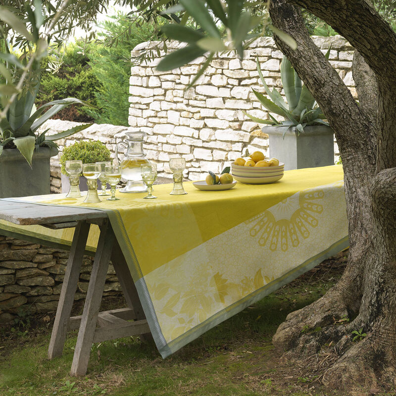 Tablecloth Jardin d'orient Yellow 175x175 100% linen, , hi-res
