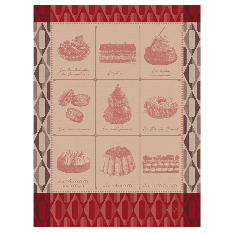 Tea towel Pâtisseries Françaises Pink 60x80 100% cotton, , hi-res