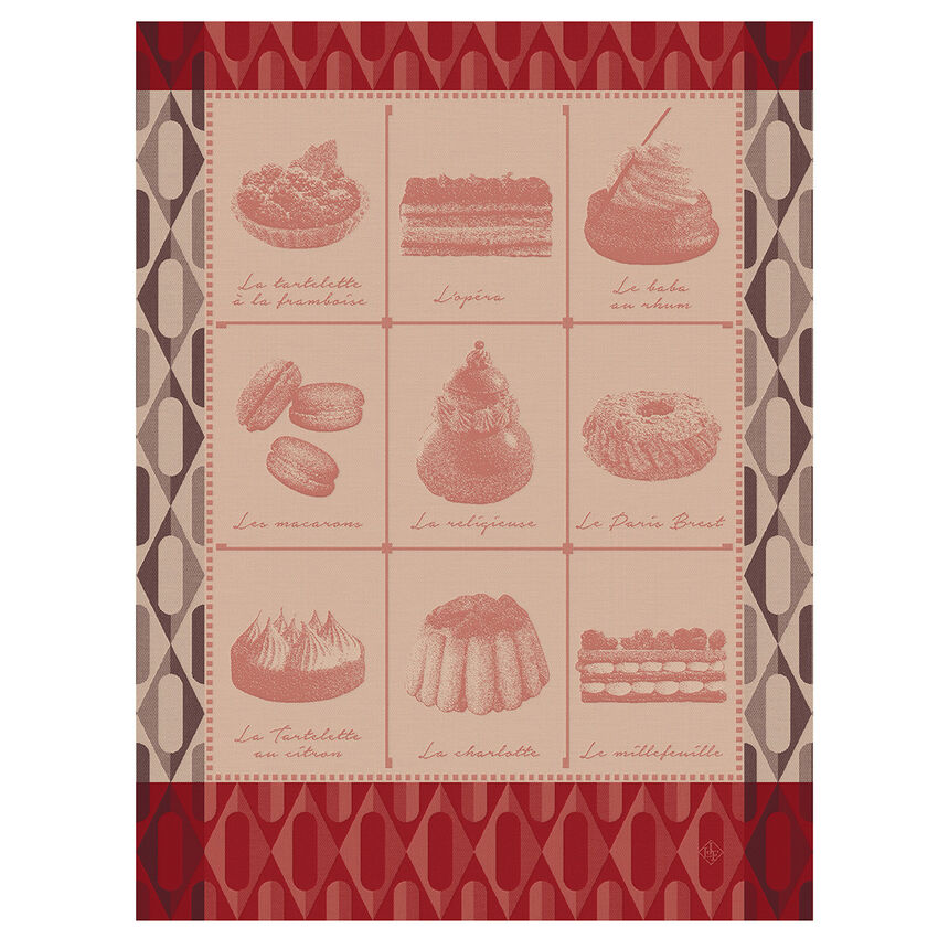 Tea towel P&acirc;tisseries Fran&ccedil;aises Pink 60x80 100% cotton, , hi-res image number 0