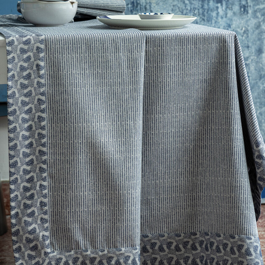 Tablecloth Empreintes Blue 150x150 100% cotton, , hi-res image number 3