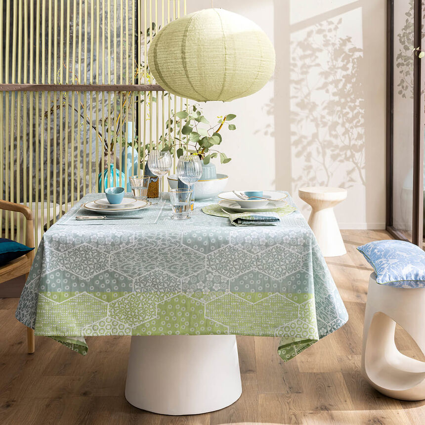 Tablecloth Wagara Green 150x150 100% cotton, , hi-res image number 1