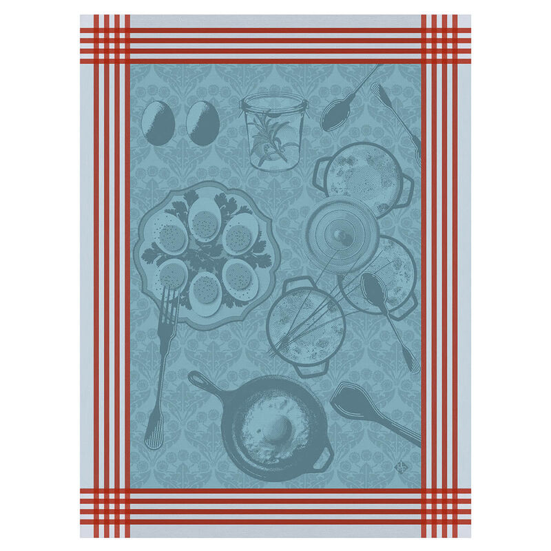 Tea towel Œufs Recettes Azur 60x80 100% cotton, , hi-res image number 0