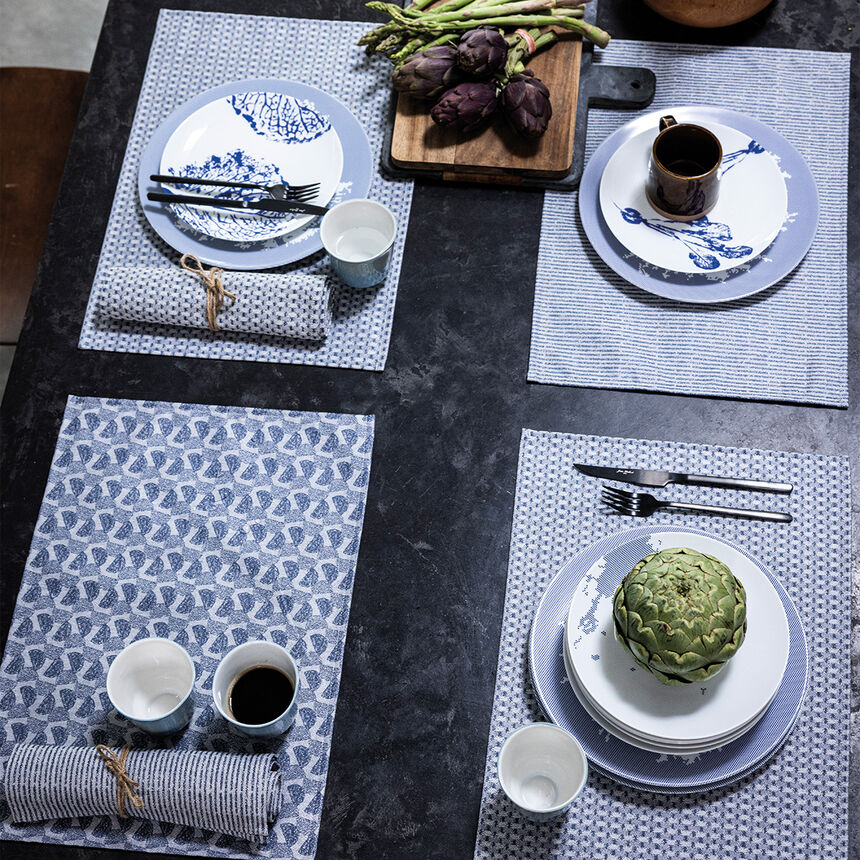 Coated placemat Empreintes Rayures Blue 50x36 100% cotton, , hi-res image number 0