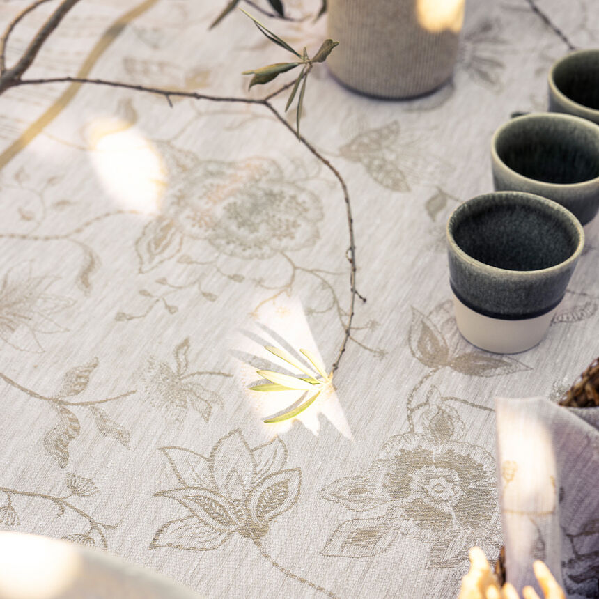 Tablecloth &Eacute;t&eacute; Indien Beige 120x120 100% linen, , hi-res image number 0