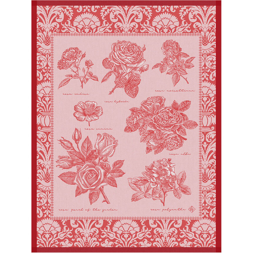 Tea towel Jardin des roses red 60x80 100% cotton, , hi-res image number 0
