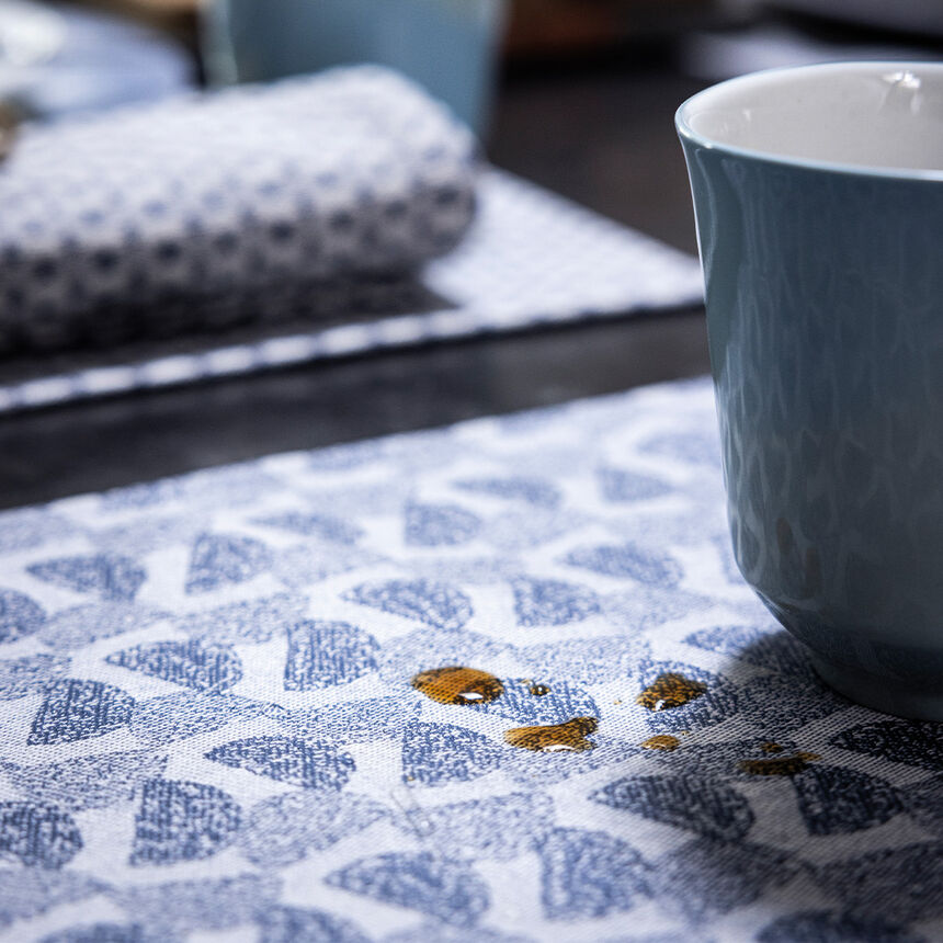 Coated placemat Empreintes Pois Blue 50x36 100% cotton, , hi-res image number 0