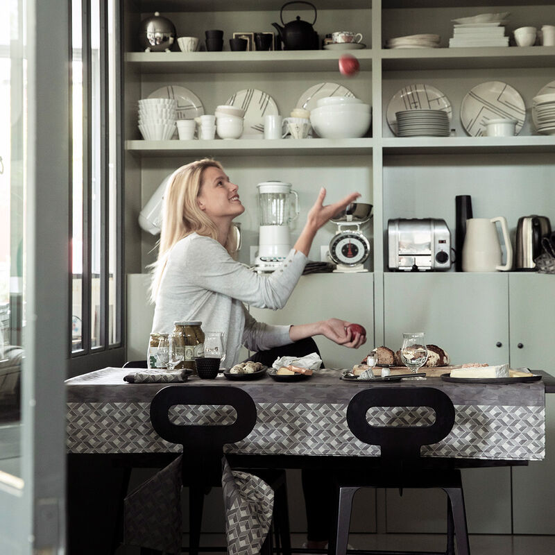 Coated tablecloth Caract&egrave;re Enduit Grey 150x150 100% cotton, , hi-res image number 0