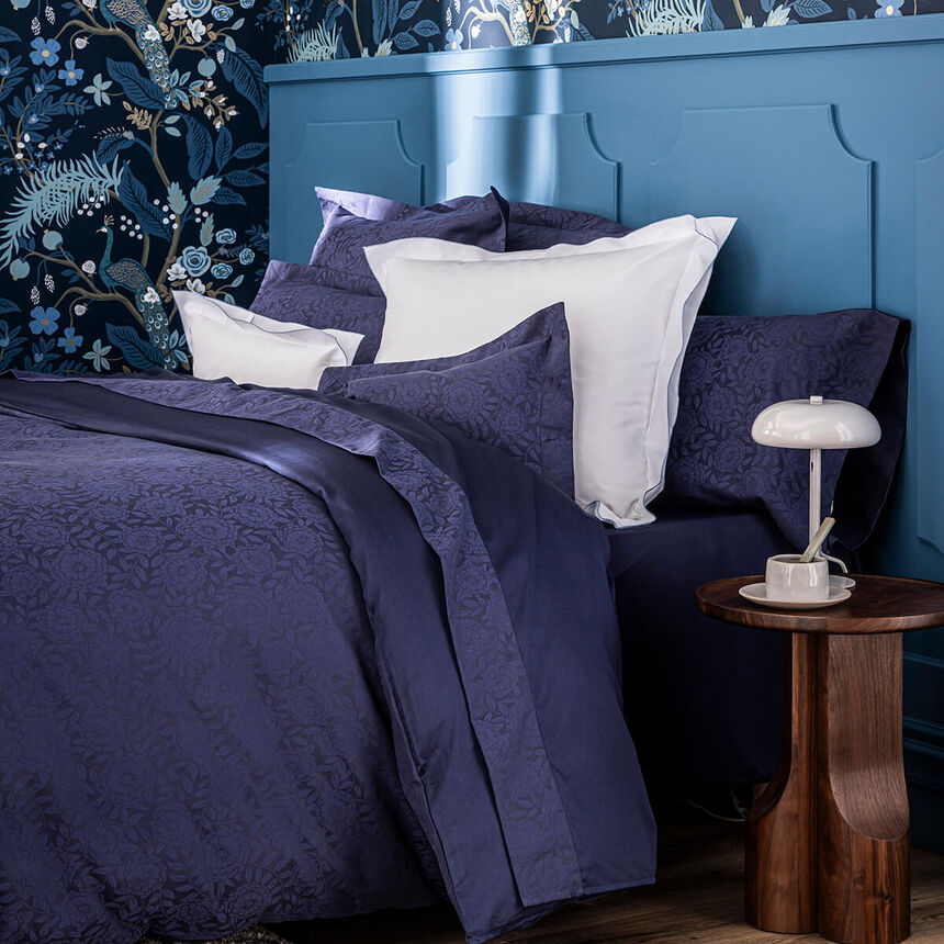 Fitted sheet Flora Dark blue 90X200X35 100% cotton, , hi-res image number 1