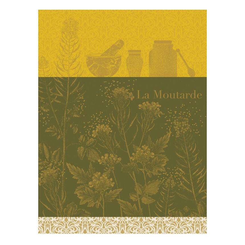 Tea towel Moutarde en fleurs Yellow 60x80 100% cotton, , hi-res image number 0