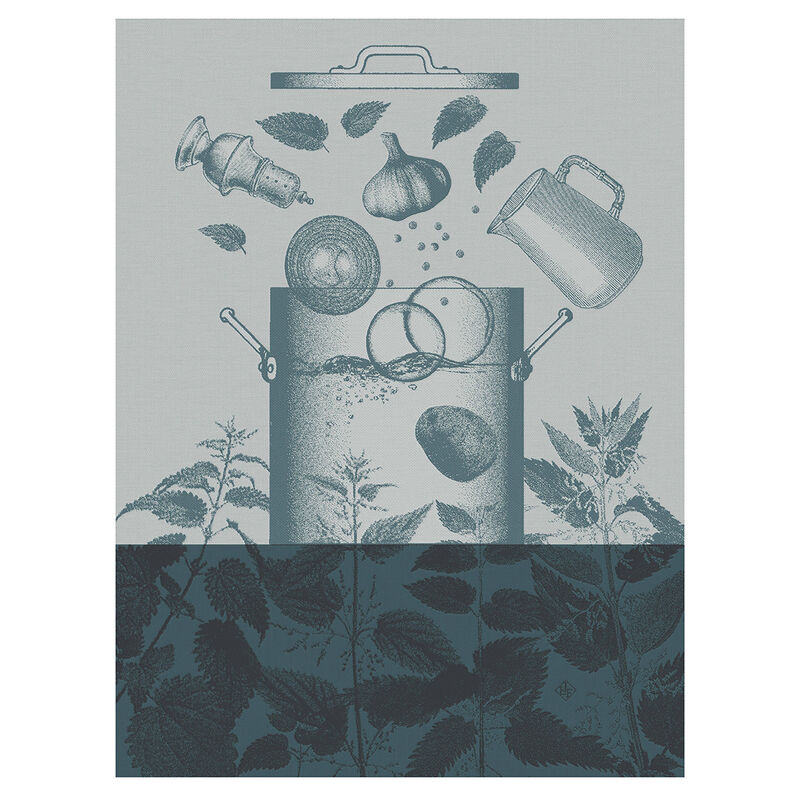 Tea towel Veloutés d'orties Blue 60x80 90% Cotton, 10% Lyocell, , hi-res image number 0