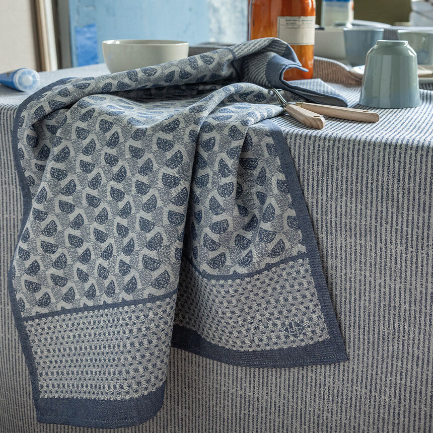 Tea towel Empreintes Blue 60x80 100% cotton, , hi-res image number 1