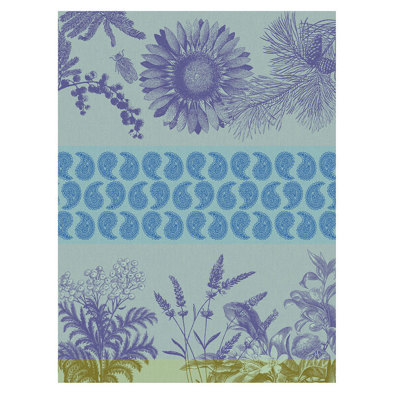 Tea towel Soleil au jardin Blue 60x80 100% cotton, , hi-res image number 0