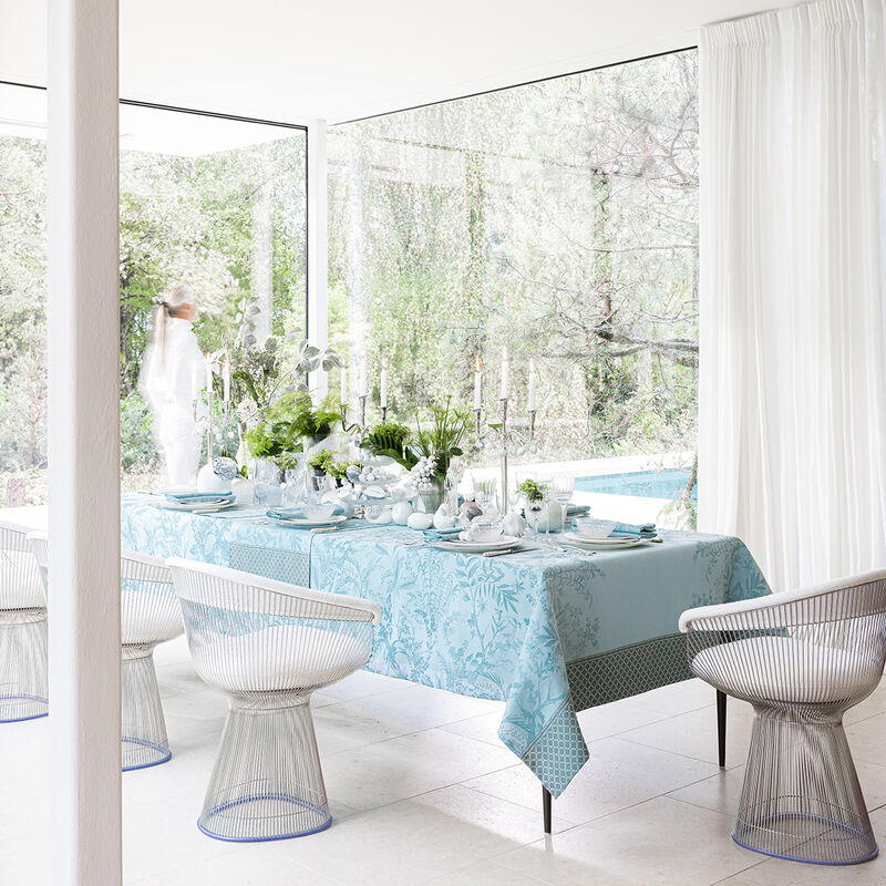 Tablecloth Jardin d'Eden Blue 175x175 100% cotton, , hi-res image number 1