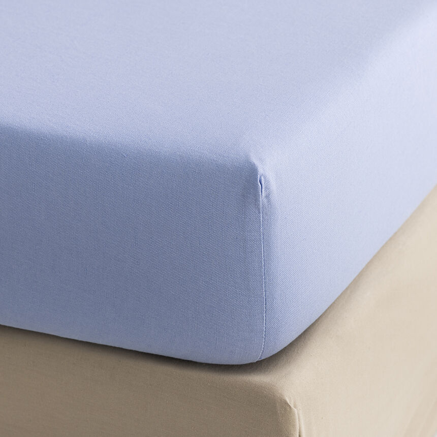 Fitted sheet Nuances Blue 90X200X35 50% cotton - 50 % linen, , hi-res image number 0