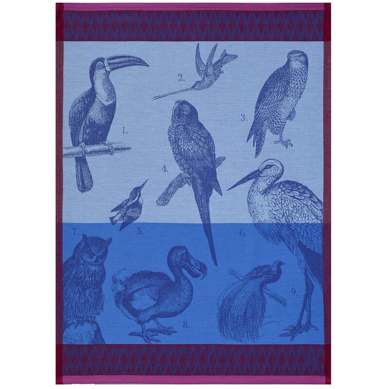 Tea towel Planche animalière Volière Azure 60x80 100% cotton, , hi-res image number 0