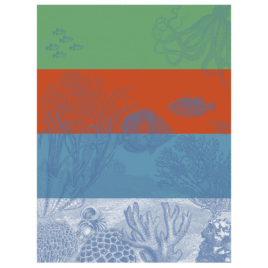 Tea towel Sous l'oc&eacute;an Red 60x80 100% cotton, , hi-res image number 0