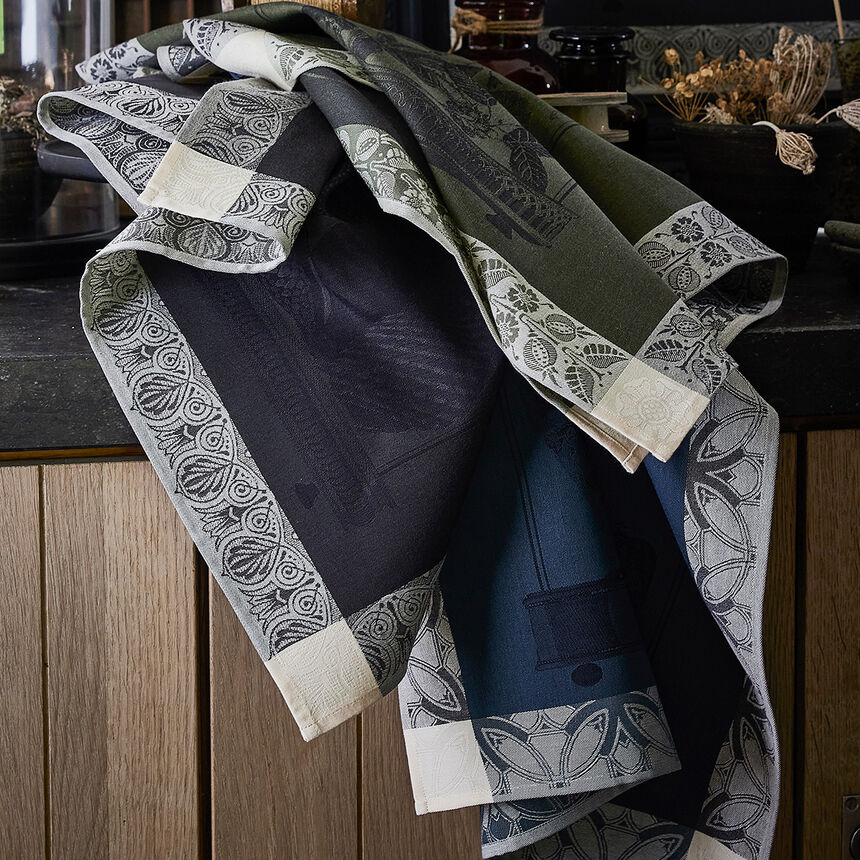 Tea towel Curiosit&eacute;s Animales Blue 60x80 100% cotton, , hi-res image number 1