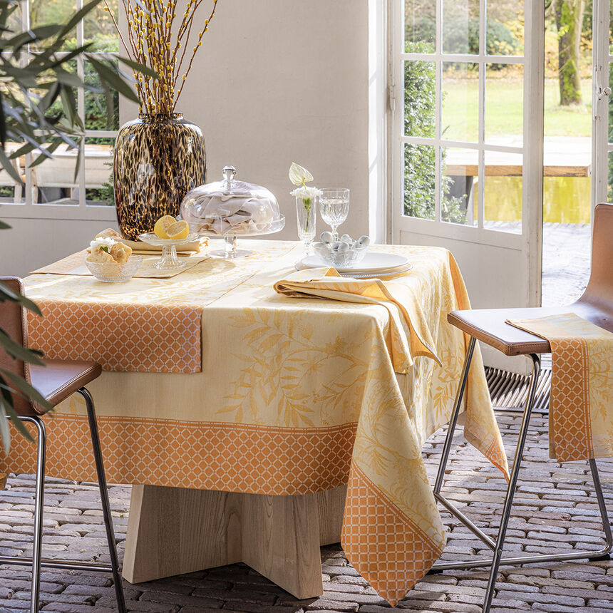 Tablecloth Jardin d'Eden Yellow 175x175 100% cotton, , hi-res image number 1