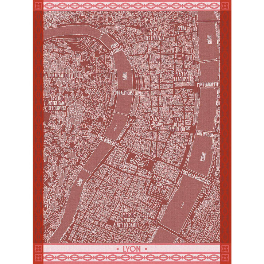 Tea towel A vol d'oiseau Lyon Red 60x80 100% cotton, , hi-res image number 0
