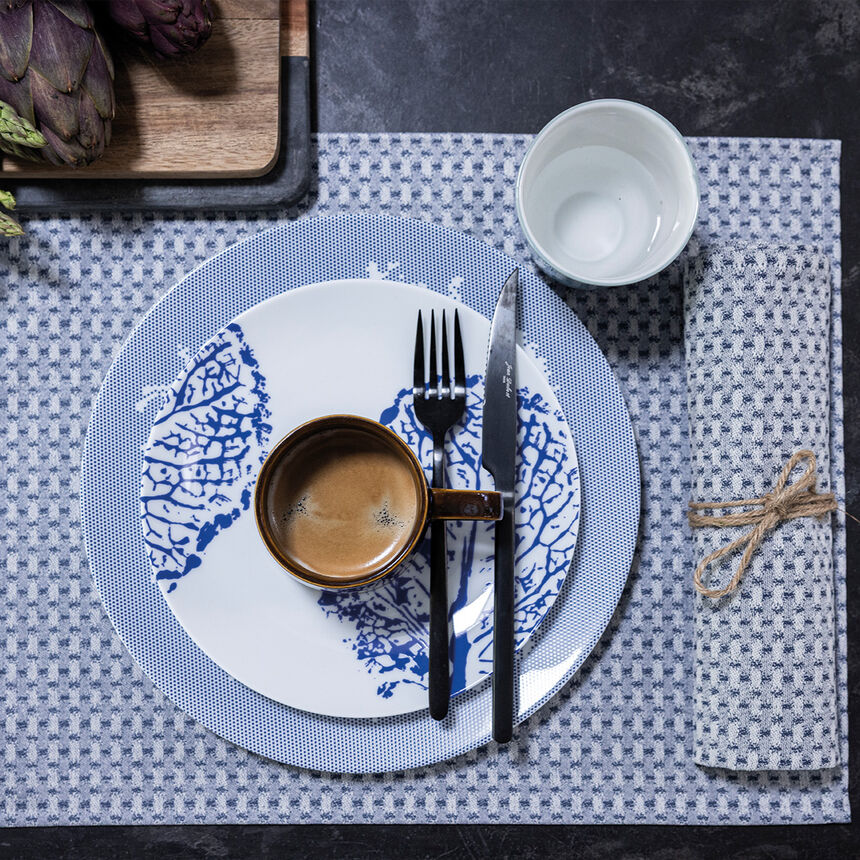 Coated placemat Empreintes Tissage Blue 50x36 100% cotton, , hi-res image number 0