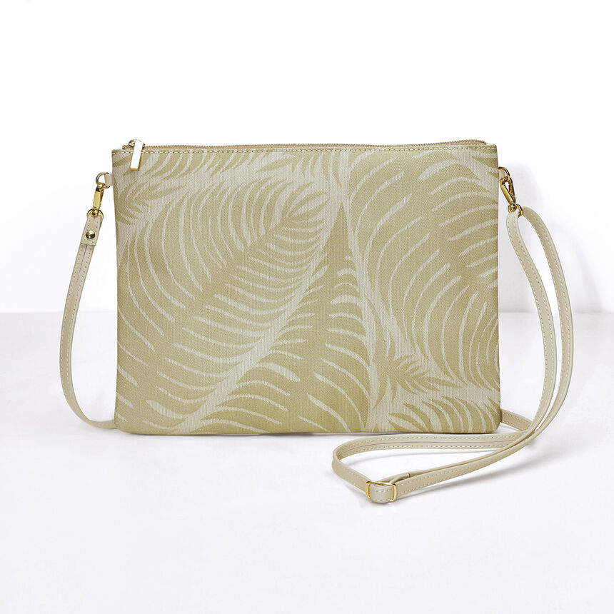 Pouch Palme Green 20x15 100% cotton, acrylic coating. Garnish: Cattle leather, , hi-res image number 0