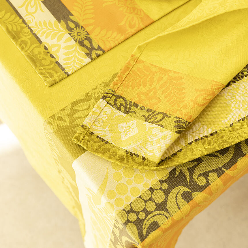 Coated tablecloth Mumbai Enduit Yellow 150x260 100% cotton, , hi-res image number 2