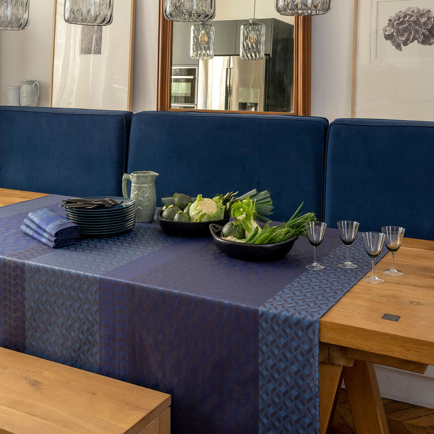 Coated tablecloth Caract&egrave;re Enduit Blue 150x150 100% cotton, , hi-res image number 0