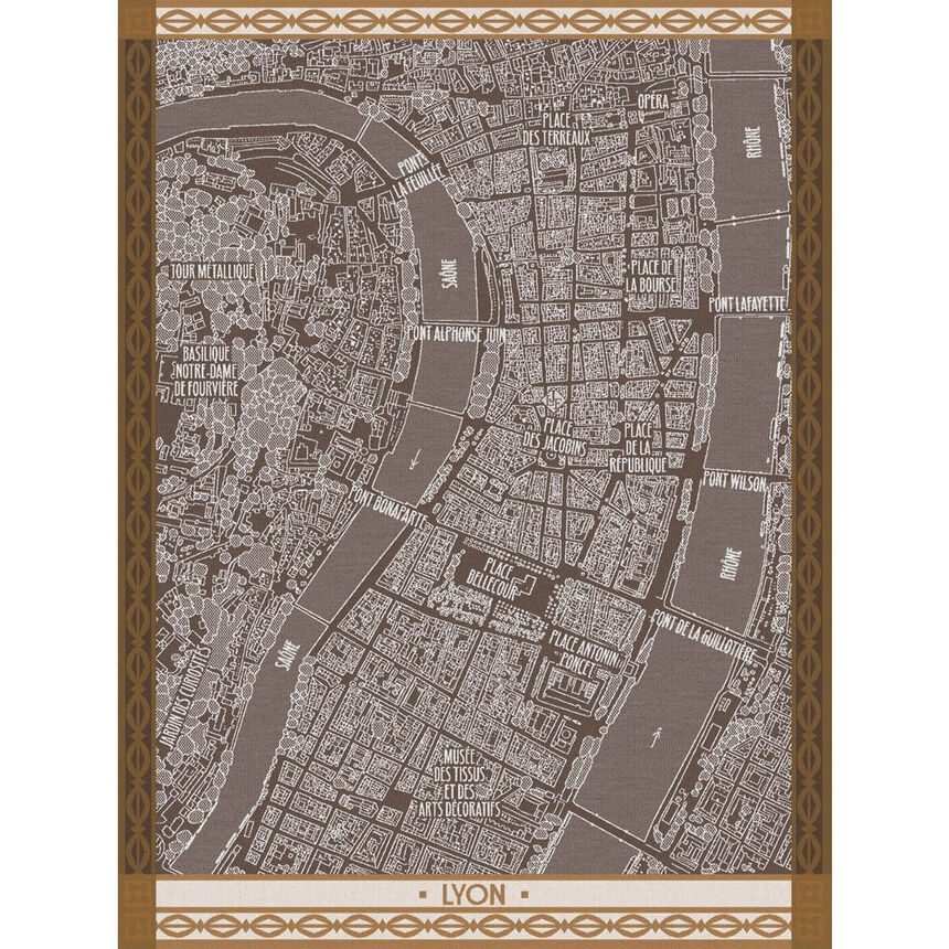 Tea towel A vol d'oiseau Lyon Brown 60x80 100% cotton, , hi-res image number 0