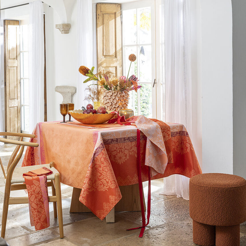 Coated tablecloth Mumbai Enduit Orange 150x220 100% cotton, , hi-res image number 0