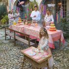 Tablecloth Asia mood Tea pink 175x175 100% cotton, , hi-res image number 0