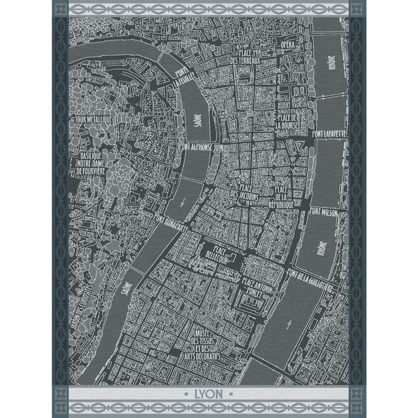 Tea towel A vol d'oiseau Lyon Black 60x80 100% cotton, , hi-res image number 0