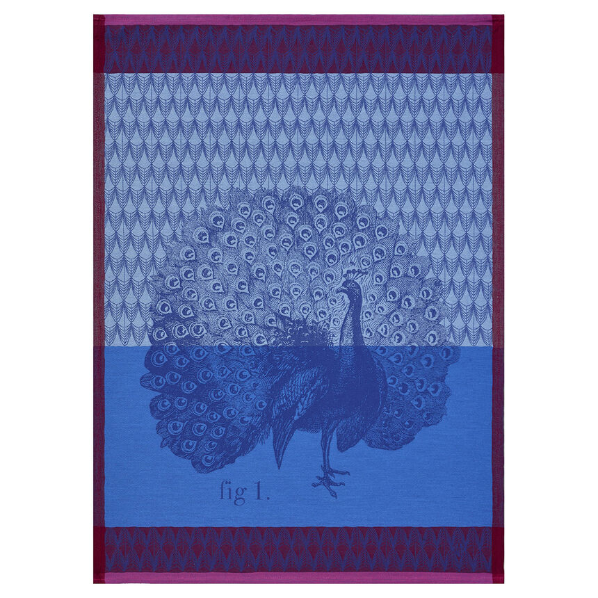 Tea towel Planche animali&egrave;re Paon Azure 60x80 100% cotton, , hi-res image number 0