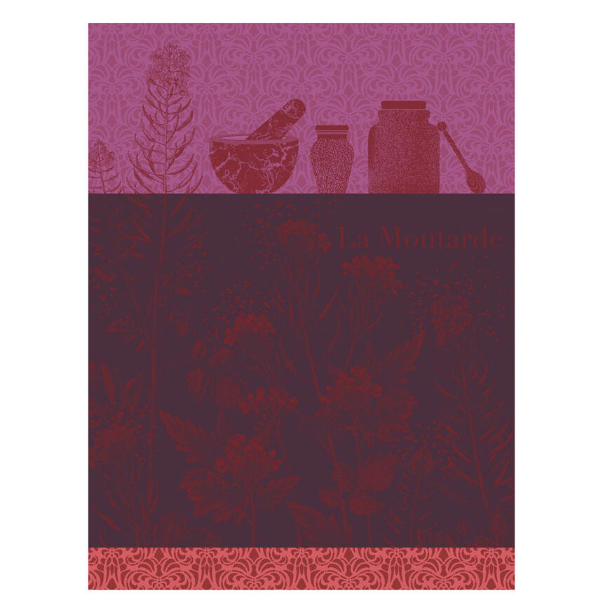 Tea towel Moutarde en fleurs Purple 60x80 100% cotton, , hi-res image number 0