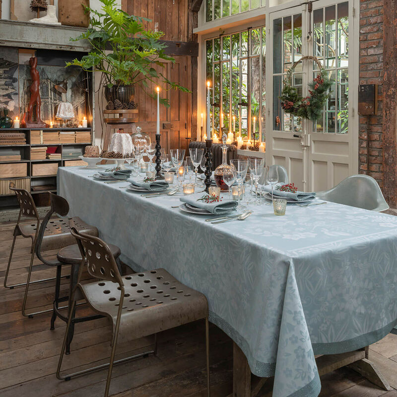 Tablecloth Poésie d'hiver Blue 175x175 99% cotton / 1% other fibers, , hi-res image number 0
