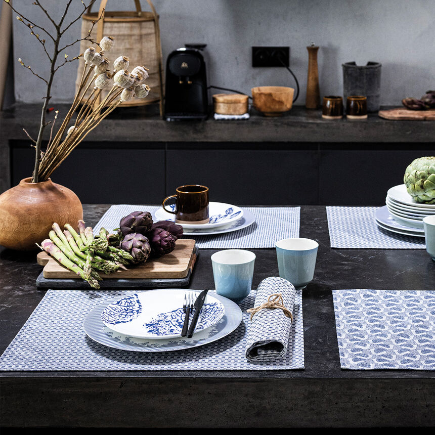 Coated placemat Empreintes Tissage Blue 50x36 100% cotton, , hi-res image number 2