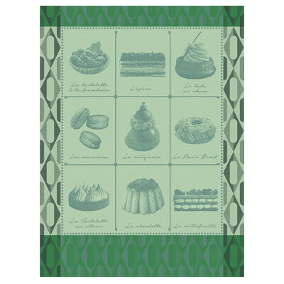Tea towel P&acirc;tisseries Fran&ccedil;aises Green 60x80 100% cotton