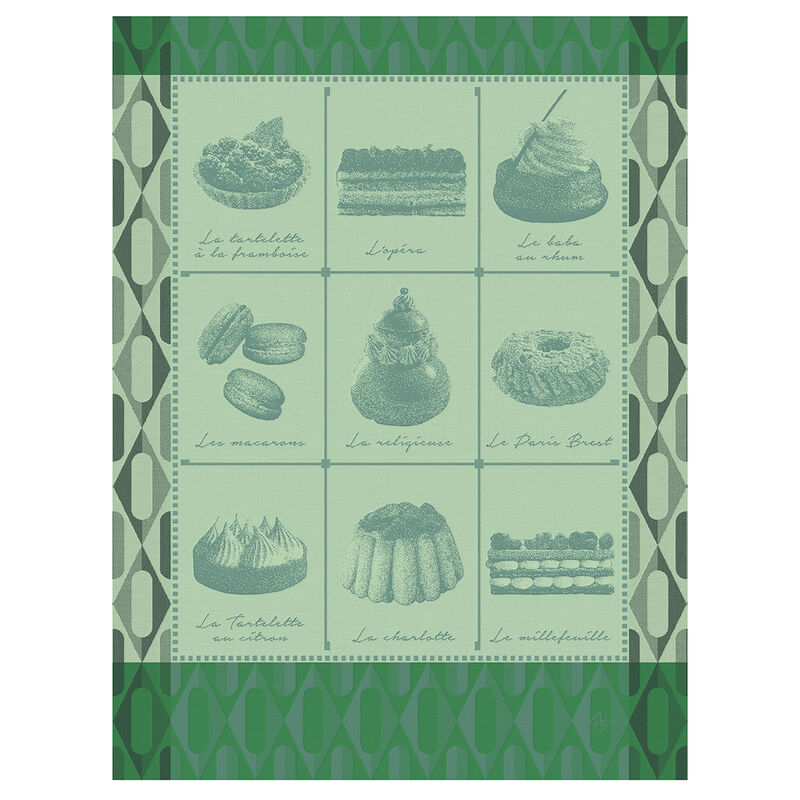 Tea towel P&acirc;tisseries Fran&ccedil;aises Green 60x80 100% cotton, , hi-res image number 0